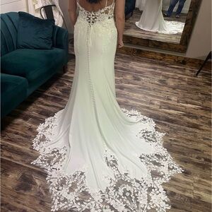 Maggie Sottero Ivory Lace-Trimmed Sheath Wedding Dress